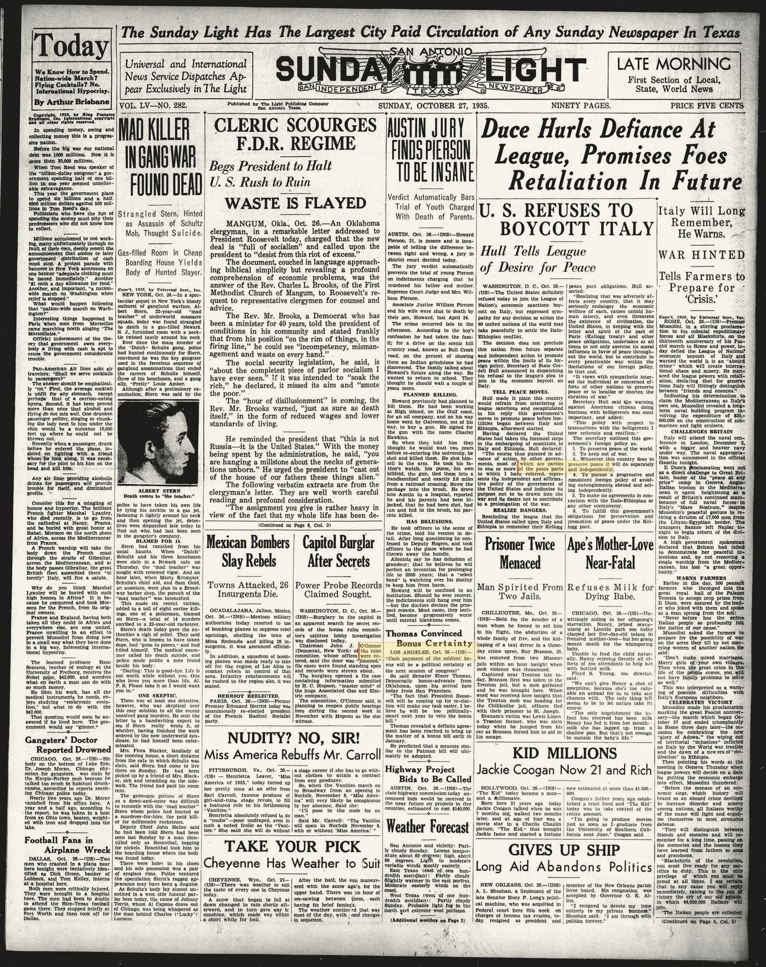 San Antonio Sunday Light (San Antonio, Tex.), Vol. 55, No. 282, Ed. 1 Sunday, October 27, 1935